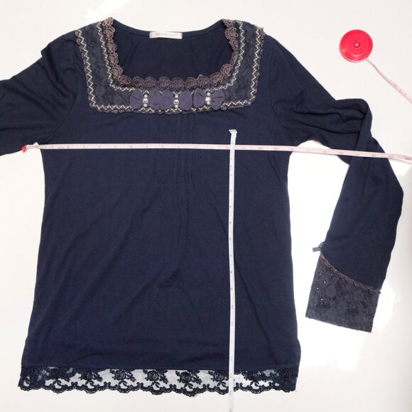 Navy Blue Lacy Babydoll Long Sleeve Tee 🌌 AXES FEMME - Picture 10 of 10